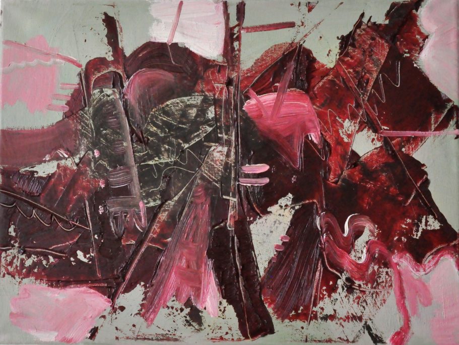 Abstract oil painting titled Pink Flamingo by contemporary artist Kalina Horon, exhibited in Vienna